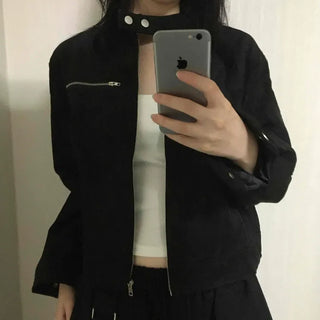 Street Suede Crop Snap Jacket