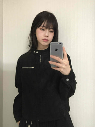 Street Suede Crop Snap Jacket