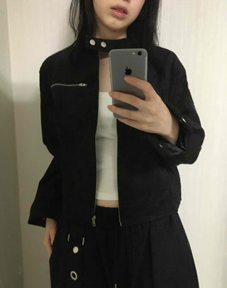 Street Suede Crop Snap Jacket