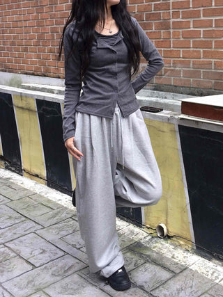 Comfort Hem Stopper Elastic Wide Long Pants