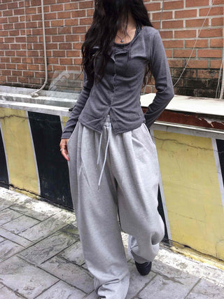 Comfort Hem Stopper Elastic Wide Long Pants