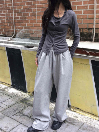 Comfort Hem Stopper Elastic Wide Long Pants