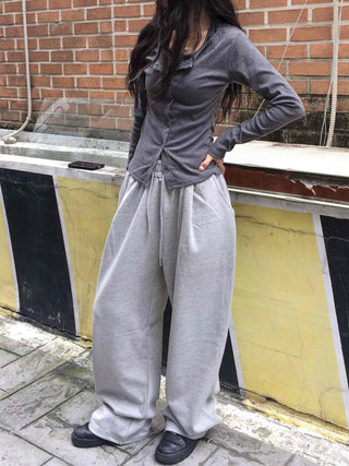 Comfort Hem Stopper Elastic Wide Long Pants