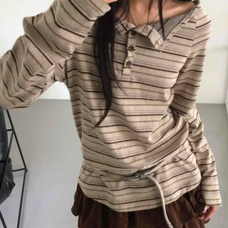 Vintage Delicate Fit Striped Off-Shoulder Top