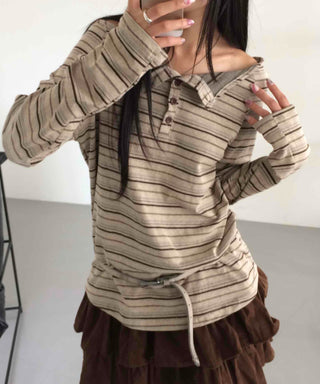 Vintage Delicate Fit Striped Off-Shoulder Top