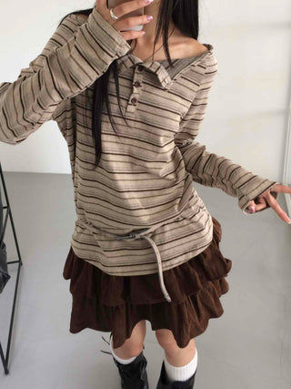 Vintage Delicate Fit Striped Off-Shoulder Top