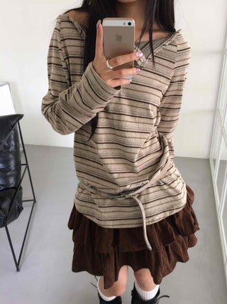 Vintage Delicate Fit Striped Off-Shoulder Top