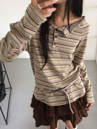 Vintage Delicate Fit Striped Off-Shoulder Top