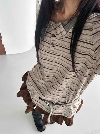 Vintage Delicate Fit Striped Off-Shoulder Top