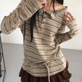 Vintage Delicate Fit Striped Off-Shoulder Top