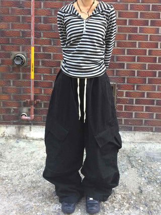 Diagonal Balloon Fit Wide Cargo Long Pants