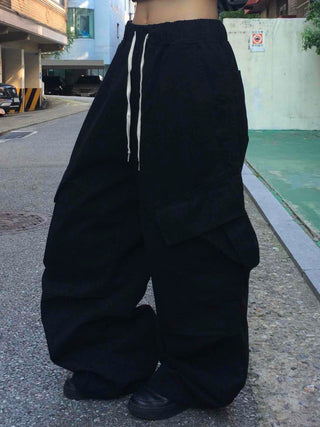 Diagonal Balloon Fit Wide Cargo Long Pants