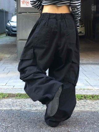Diagonal Balloon Fit Wide Cargo Long Pants