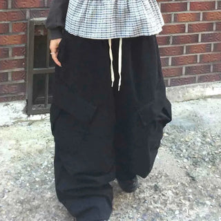 Diagonal Balloon Fit Wide Cargo Long Pants