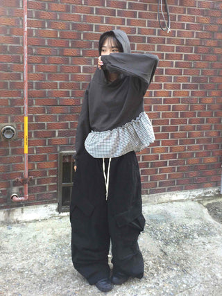 Diagonal Balloon Fit Wide Cargo Long Pants