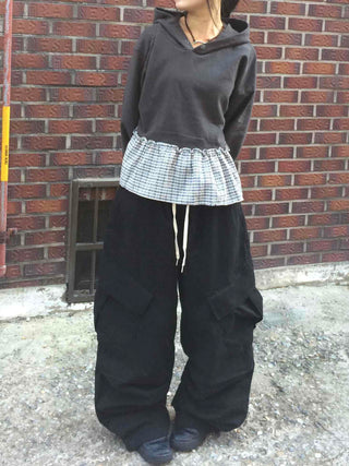 Diagonal Balloon Fit Wide Cargo Long Pants