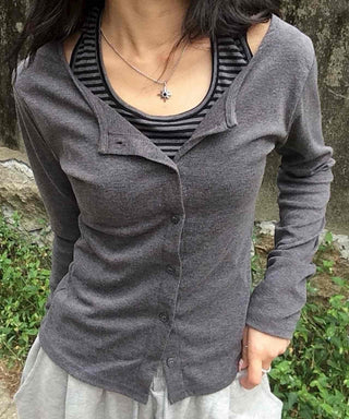 Striped Halter Neck Layered Long Sleeve T-shirt