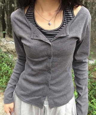 Striped Halter Neck Layered Long Sleeve T-shirt