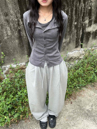 Striped Halter Neck Layered Long Sleeve T-shirt