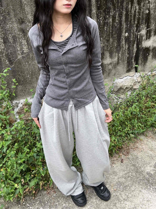 Striped Halter Neck Layered Long Sleeve T-shirt