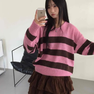 Boho Chic Striped Contrast V-Neck Knit