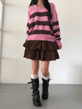 Boho Chic Striped Contrast V-Neck Knit