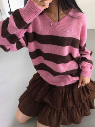 Boho Chic Striped Contrast V-Neck Knit