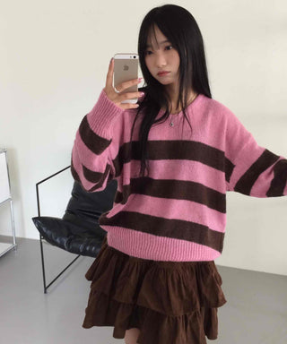 Boho Chic Striped Contrast V-Neck Knit