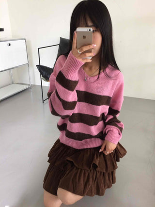 Boho Chic Striped Contrast V-Neck Knit