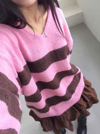 Boho Chic Striped Contrast V-Neck Knit