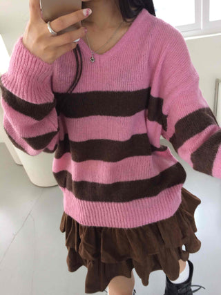 Boho Chic Striped Contrast V-Neck Knit