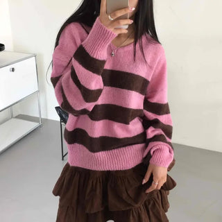 Boho Chic Striped Contrast V-Neck Knit