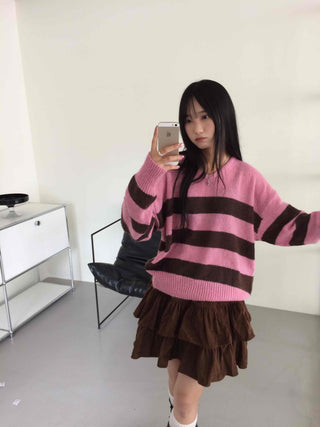 Boho Chic Striped Contrast V-Neck Knit