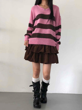 Boho Chic Striped Contrast V-Neck Knit