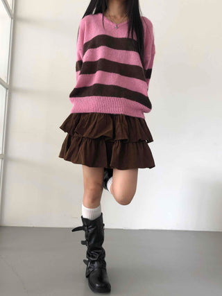 Boho Chic Striped Contrast V-Neck Knit