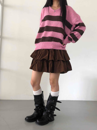 Boho Chic Striped Contrast V-Neck Knit