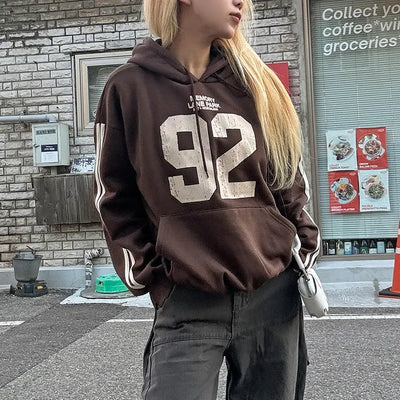 Ayla 92 Track Hoodie Fleece-lined Oversized Daily Lettering Uniform Item