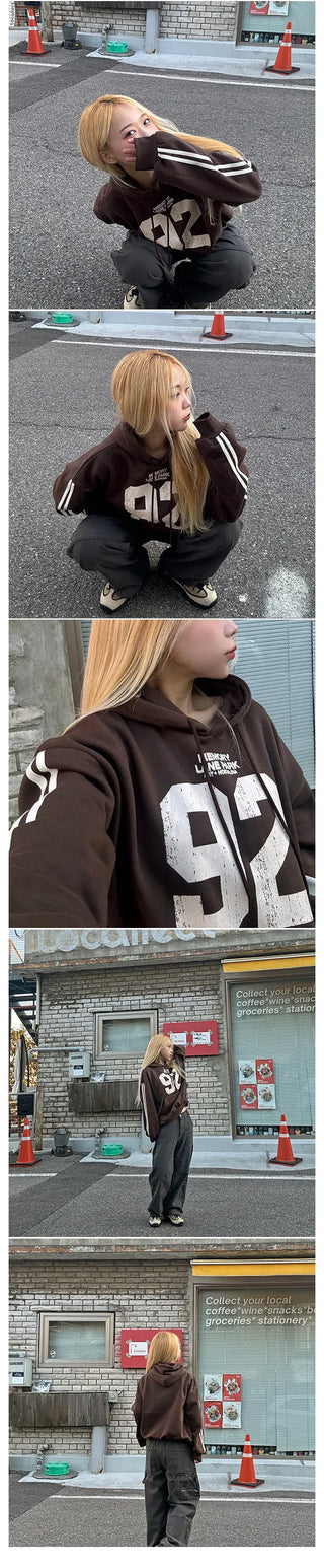 Ayla 92 Track Hoodie Fleece-lined Oversized Daily Lettering Uniform Item