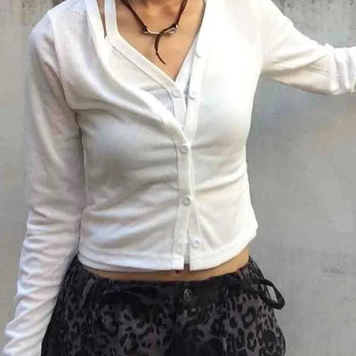 Casual Double Linen Halterneck Cardigan Set
