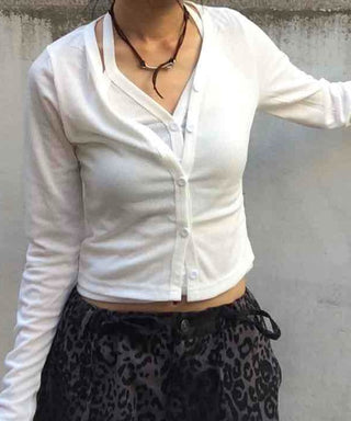 Casual Double Linen Halterneck Cardigan Set