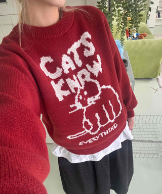 Simple Cat's Lettering Round Neck Knit