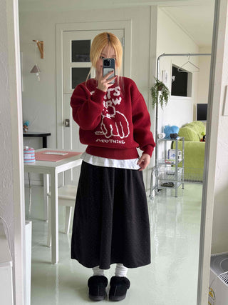 Simple Cat's Lettering Round Neck Knit