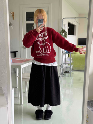 Simple Cat's Lettering Round Neck Knit