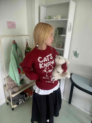 Simple Cat's Lettering Round Neck Knit