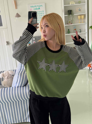 Street Style Striped Patch Sweatshirt