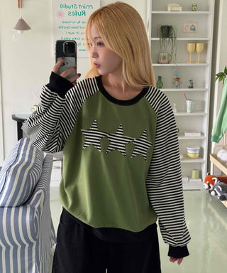 Street Style Striped Patch Sweatshirt