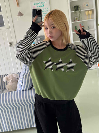 Street Style Striped Patch Sweatshirt