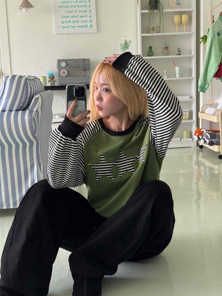 Street Style Striped Patch Sweatshirt