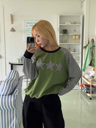 Street Style Striped Patch Sweatshirt