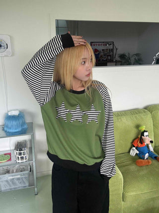 Street Style Striped Patch Sweatshirt